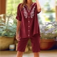 thumbnail image 2 of Womens Sets 2 Piece Outfits Casual Short Sleeve Button Down Shirt and Shorts Loungewear Summer Clothes, 2 of 7