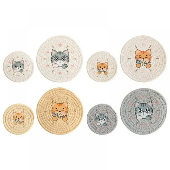 BOLLSLEY 4 Pcs/set Round Braided Placemats Heat Resistant Stain Resistant Non Slip Washable Multi-Use Placemats Table Mats for Dining Tables