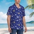 thumbnail image 3 of Fuzoiu Golden Snowflakes Royal Blue Print Hawaiian Shirt for Men, Summer Beach Casual Short Sleeve Button Down Shirts, Men’s Beach Summer Shirts with Pocket,XX-Large, 3 of 7