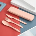 thumbnail image 4 of 4 Pack Portable Travel Cutlery Set, Reusable Flatware Set Wheat Straw Dinnerware Set Tableware Set for Workplace School Picnic Camping (BEIGE,GREEN,BLUE,PINK), 4 of 5