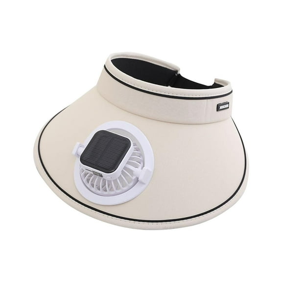 Fesfesfes Solar Powered Visor for Women - Sun Shading Hat with Rechargeable Fan Sun Protection Sporty Adjustable Headband for Running Golf Practical Brims(Beige,Free)