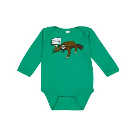 

Inktastic Save Our Rain Forest with Cute Sloth on Tree Branch Gift Baby Boy or Baby Girl Long Sleeve Bodysuit