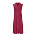 thumbnail image 4 of Ovzne Robes Grande Taille pour Femmes Courbées Robe d'Été en Coton et Lin Couleur Unie Col Rabattu Sans Manches Robe à Boutons Robe de Printemps en Liquidation, 4 of 6