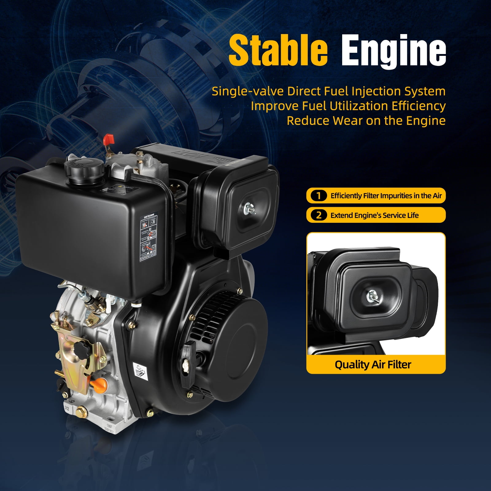 ChicHomey Single Cylinder Agricultural Motor 25mm Shaft 406cc 4 Stroke Diesel Engine