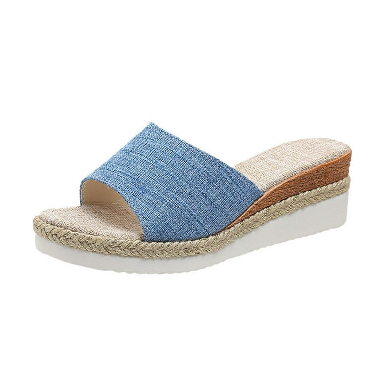 Lolmot House Slippers for Women Summer Fashion Casual Slippers Open Toe  Thick Bottom Flax Slippers Arch Support Soft Shoes for Ladies 