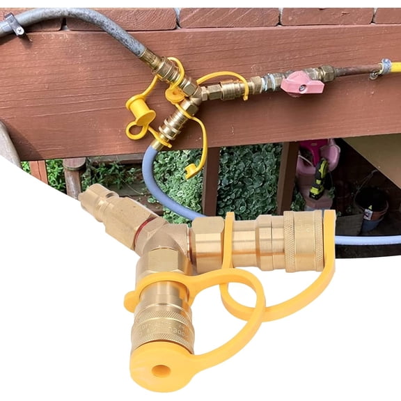 3/8 Inch Natural Gas Y Splitter, Quick Connect Disconnect Adapter, Brass Rubber 2 Way NG LPG Separator for Grill, Pizza Oven, Patio Heater & Outdoor Gas Appliances