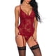 thumbnail image 2 of Body de malla de encaje Jumpingount para mujer Tanga sexy espalda en T rojo vino M, 2 of 7
