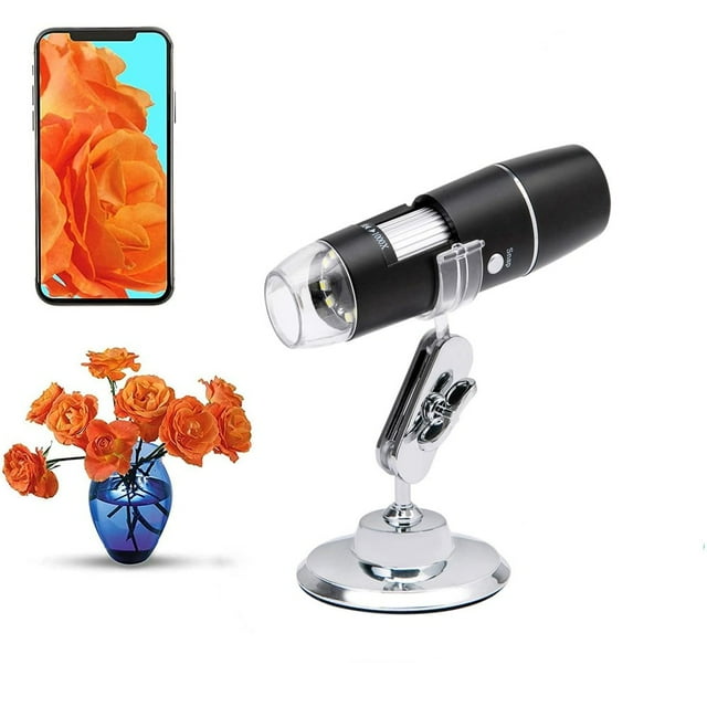 WiFi USB Digital Handheld Microscope 50 to 1000x Wireless Magnification Endoscope 8 LED with Metal Stand Compatible with All
