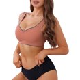 thumbnail image 4 of INSPIRE CHIC Women's V-Neck Contrast Trim Pullover Bras Comfort and Breathable Wirefree Bras L Red, 4 of 5