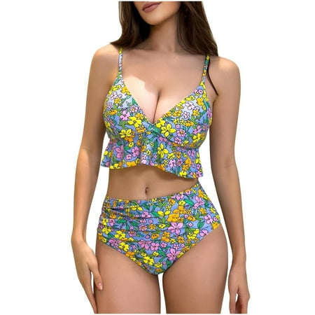 Youyipin womens fashion Bikini Sets V Neck High Waisted Swimsuits Tie Shell Stitched Cheeky Two Piece Bathing Suit vacation outfits for women