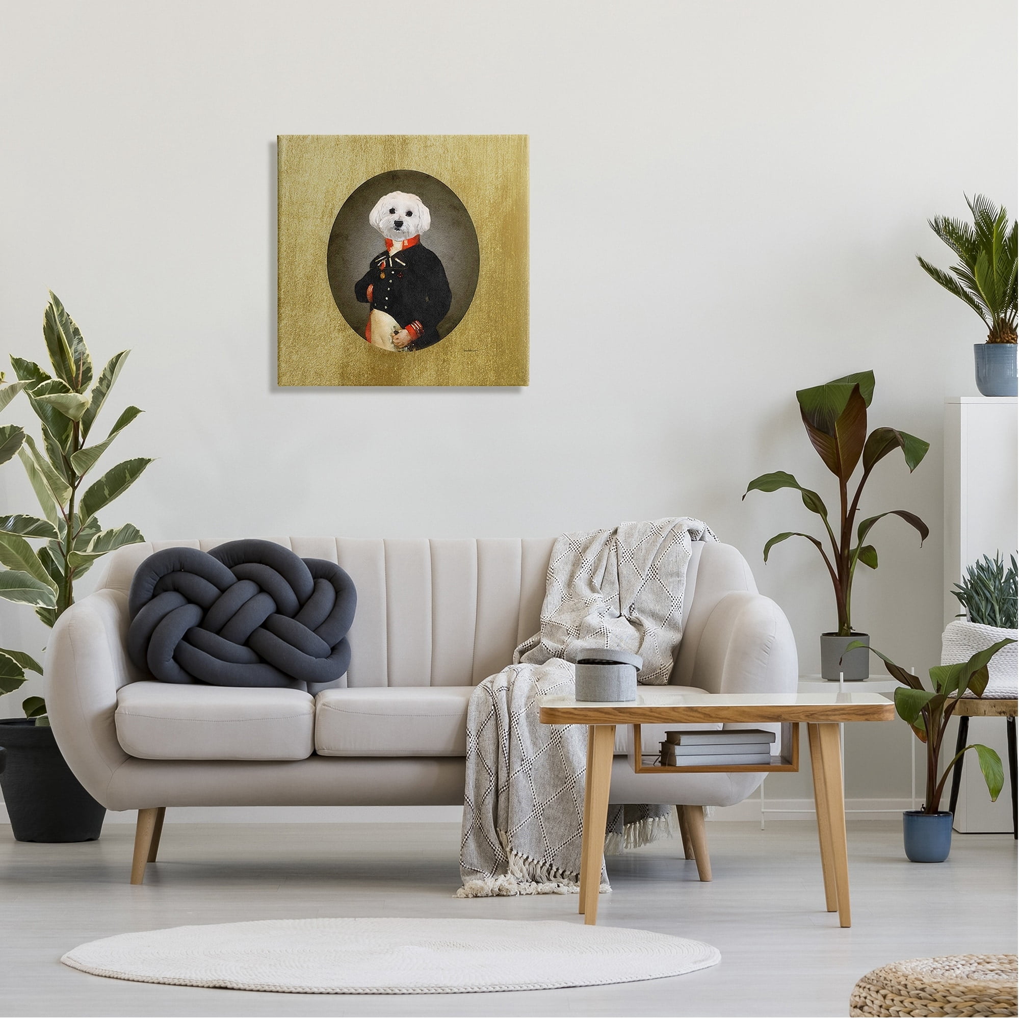 Stupell Industries Funny Classic Vintage Style White Dog Wearing Military Uniform Novelty Painting Gallery-Wrapped Canvas Print Wall Art, 24 x 24, Design by Amanda Greenwood