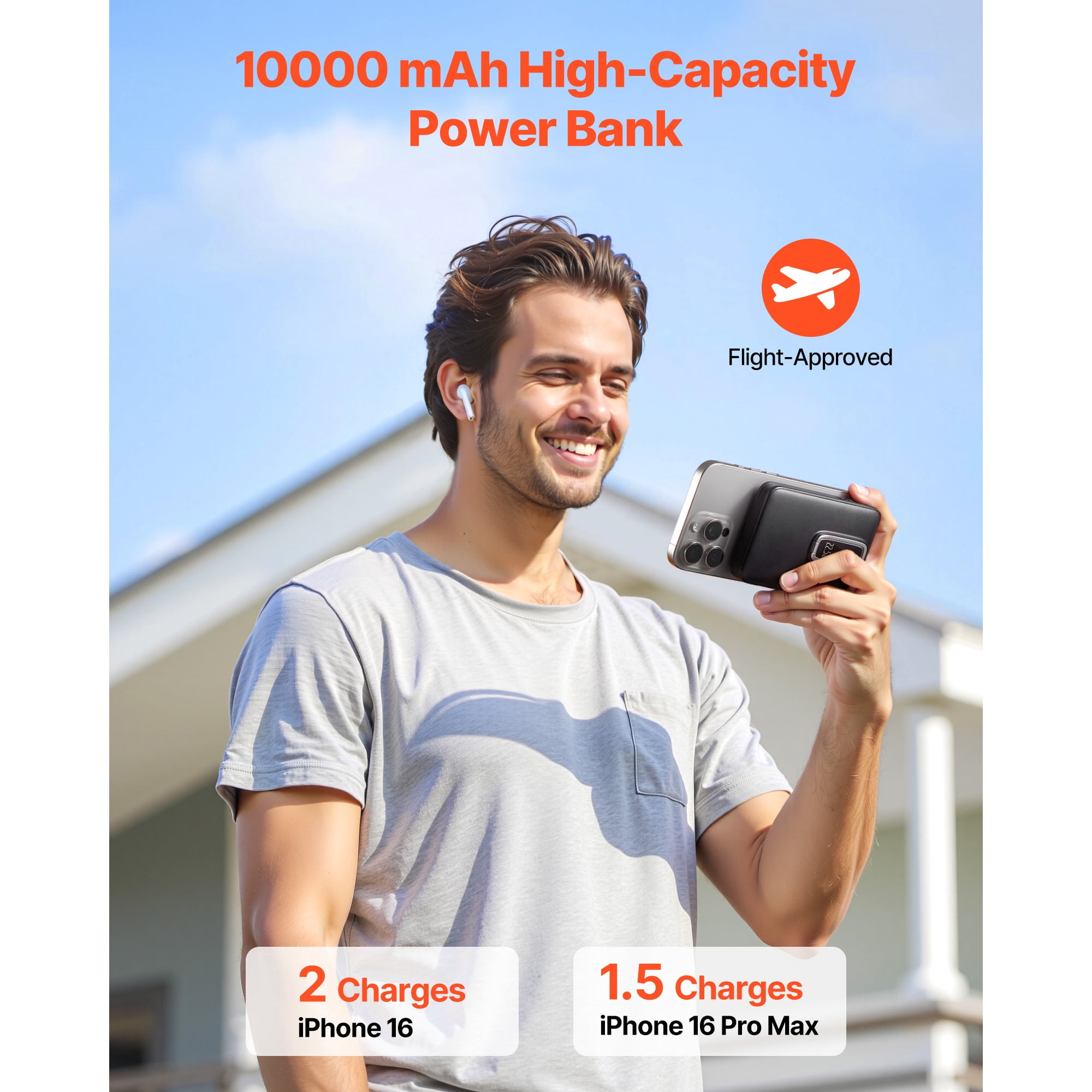 KFFKFF Magnetic Power Bank, 10000 mAh Portable Charger with Wireless Compatibility, Smart LED Display, Foldable Stand, and Fast Charging for iPhone16/15/14/13/12 Series, Samsung, Huawei