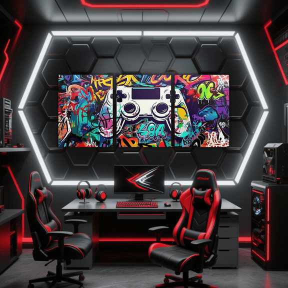 Erosebridal Watercolor Video Game Canvas Wall Art for Bedroom, Gamer Wall Hanging Decor for Living Room, Splatter Decorative