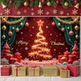 thumbnail image 2 of Red Background Christmas Banner Gold Decorations Merry Christmas Banner Lighted Star Snowflake Pattern Holiday Banner for Christmas Party Indoor Decoration Photo Background, 2 of 9