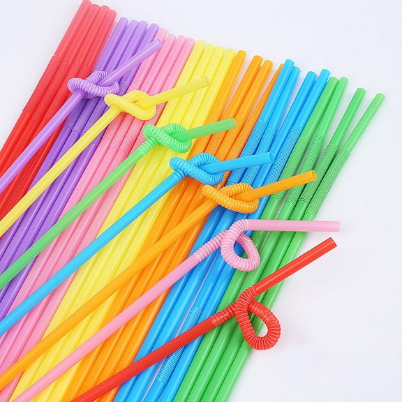 BSJJY Colorful Flexible Plastic Drinking Straws,Bendable Long Thick Disposable Artical Straws,for Party,for Use with Any Jumbo Cup or Water Bottle,BAP Free,100pc
