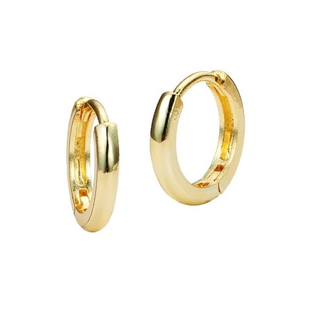 14k Gold Plated Brass Small Plain Hoop Huggie Baby Girls Earrings