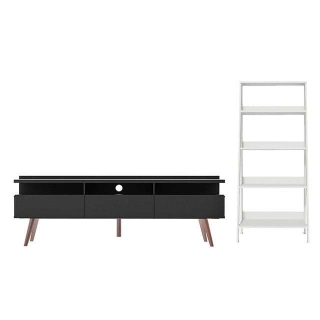 Madesa Mueble para TV hasta 65 Pulgadas y Escalera Librería Londres Negro/Blanco