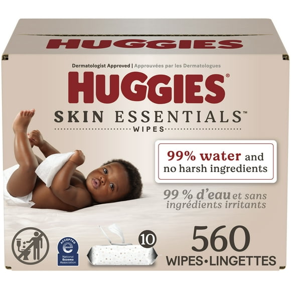 Lingettes pour bébés Huggies Skin Essentials, 10 emballages à couvercle rabattable (560 lingettes)