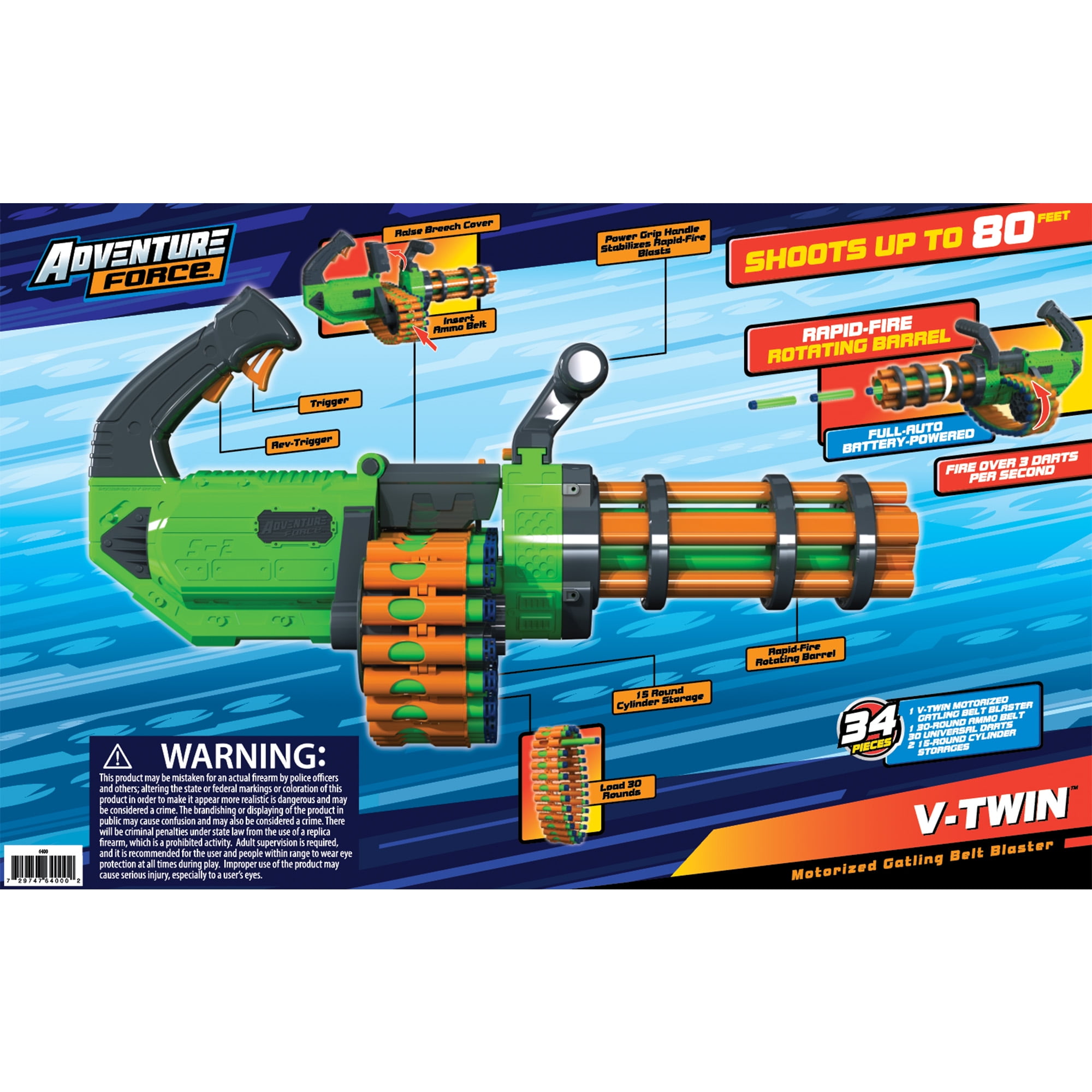 Adventure Force Scorpion Rotating Barrel Auto Gatling Dart Blaster, Green -  Compatible with NERF Foam Darts