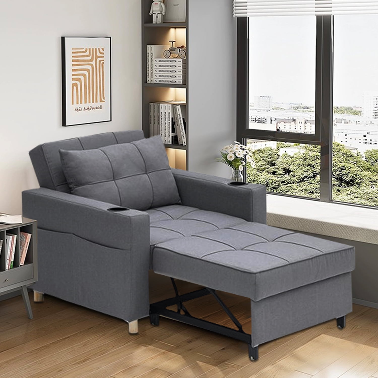 3 in 1 Convertible Sofa Bed Chair, MultiFunction Folding Sofa Bed Adjustable Backrest Chair Bed