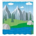 thumbnail image 3 of Switzerland Shower Curtain, Cartoon Landscape with Mountains and River Pastoral Scene Idyllic Spring Season, Fabric Bathroom Set with Hooks, 69W X 70L Inches, Multicolor, by Ambesonne, 3 of 3