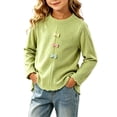 thumbnail image 5 of FAIWAD Girls Ribbed Knit Shirts Cute Long Sleeve Crew Neck Bow Tops Fall Casual Daily Clothes, 5 of 7