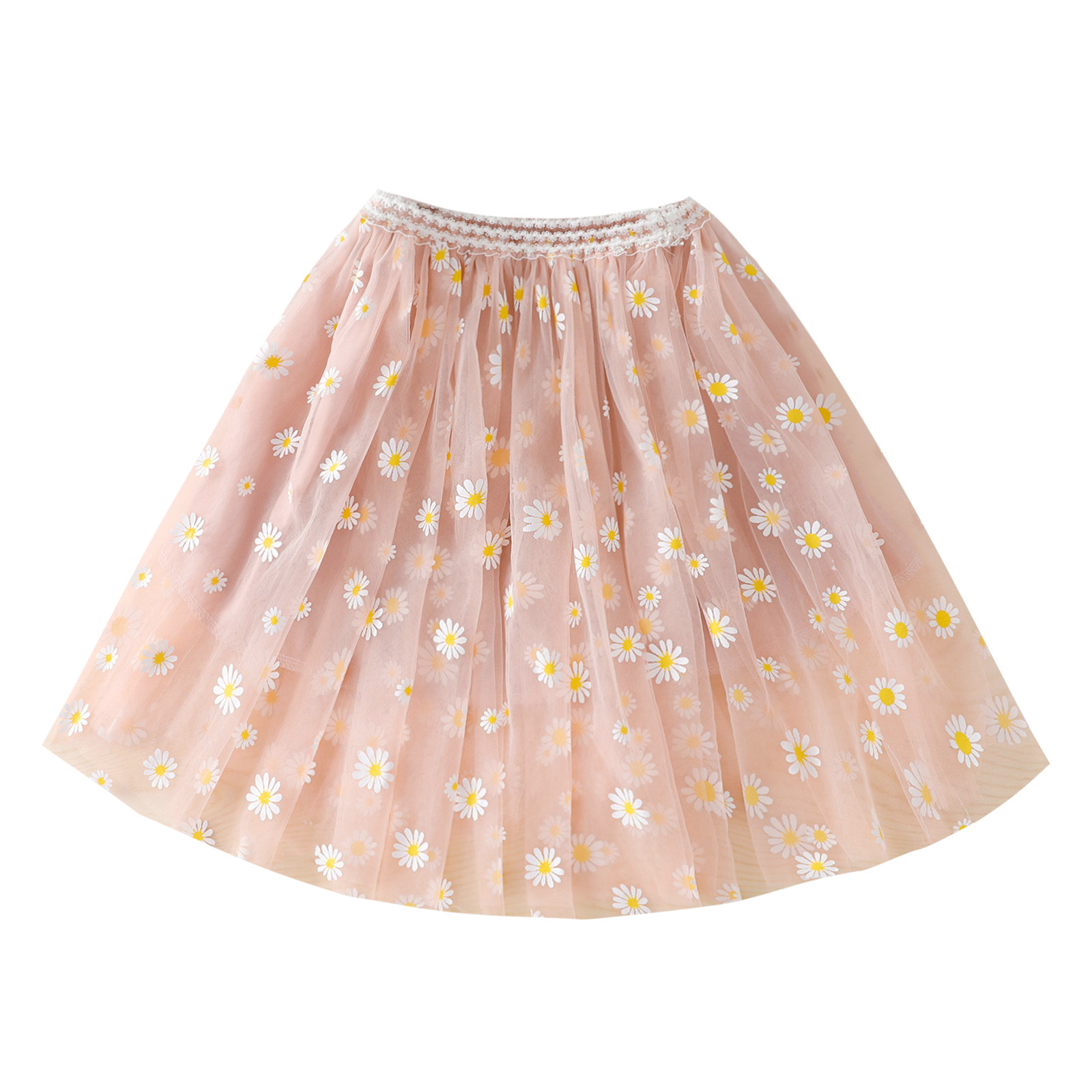 Cute Daisy Print 3-Layer Short Tutu Skirt Toddler Baby Girls Midi Tulle Skirt