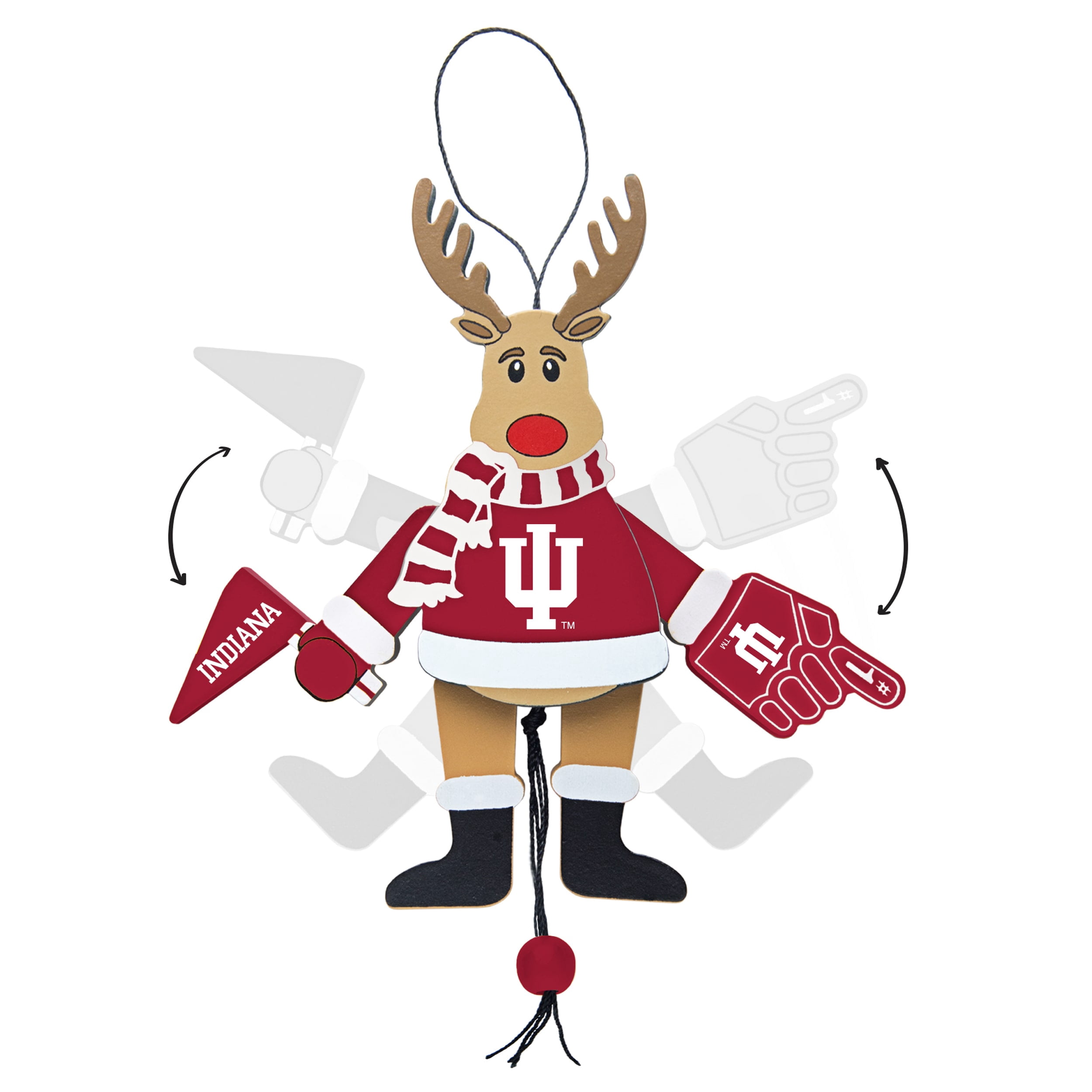Topperscot by Boelter Brands NCAA Wooden Cheering Reindeer Ornament, Indiana University Hoosiers
