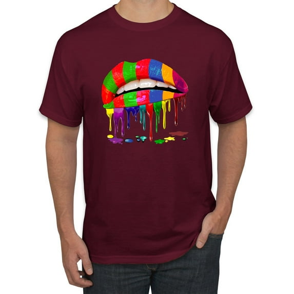 Wild Bobby, Colorful Painted Lip, Streetwear, Men Graphic Tee, Maroon, Large