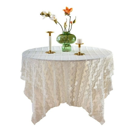

Rectangular Tablecloth White Lace Tablecloth Retro Wrinkle Free Table Cover For Cafe Catering Balcony Garden Party Picnic Banquet Festival-Beige-100*135cm
