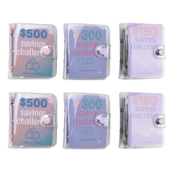 6Pcs Mini Binder Savings Challenge 150/300/500 Saving Money Budgets Cash Envelope Wallet Budget Bind