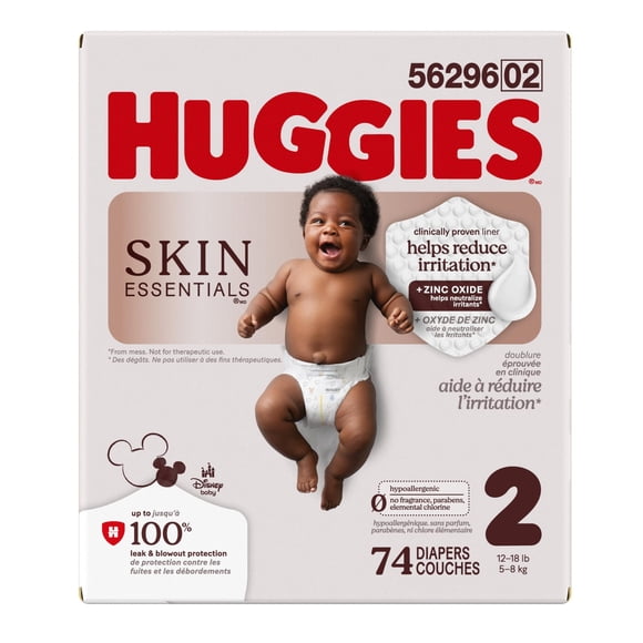 Couches pour bébés Huggies Skin Essentials, taille 2 (12-18 lb), 74 Couches