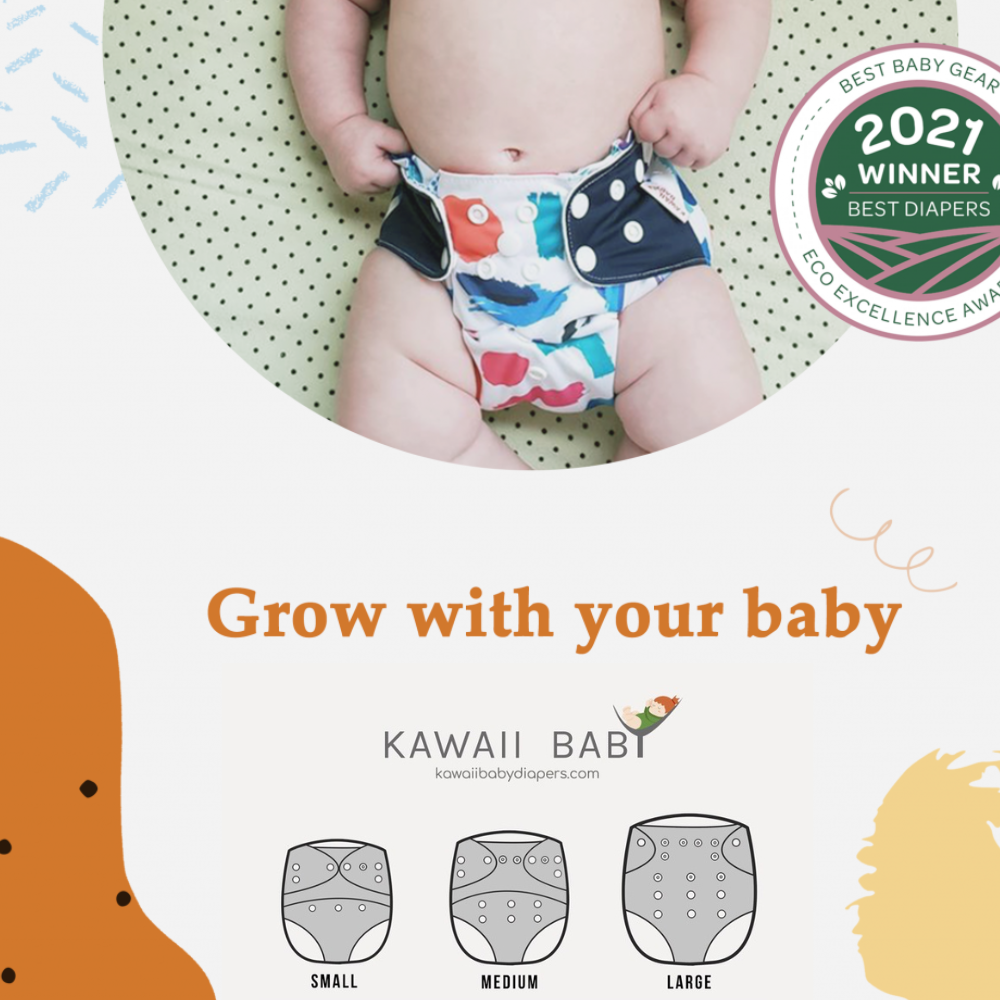 KaWaii Baby Newborn Cloth Diapers for Baby with 12 Super Absorbent 6–22 lbs (0-18 Months) - Pack of 6