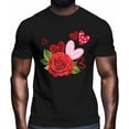 thumbnail image 2 of Camisetas para hombre, camiseta de algodón con cuello redondo, rosas rojas y corazones, manga corta para hombre, San Valentín, amor, corazón, flores y hojas., 2 of 8