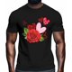thumbnail image 2 of Camisetas para hombre, camiseta de algodón con cuello redondo, rosas rojas y corazones, manga corta para hombre, San Valentín, amor, corazón, flores y hojas., 2 of 8
