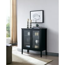 Delancey 2 Door Accent Display Storage Cabinet with Adjustable Shelves, Black Wood & Frosted Glass, Contemporary