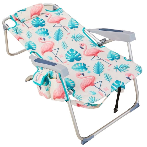 Lively 63*70*99cm Heightened Beach Chair with Bright Flamingo Pattern and Durable Silver Aluminum Frame Supporting 100kg