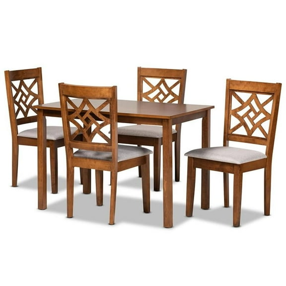 Bowery Hill Grey Fabric Upholstered and Brown Finished Wood 5-Piece Dining Set