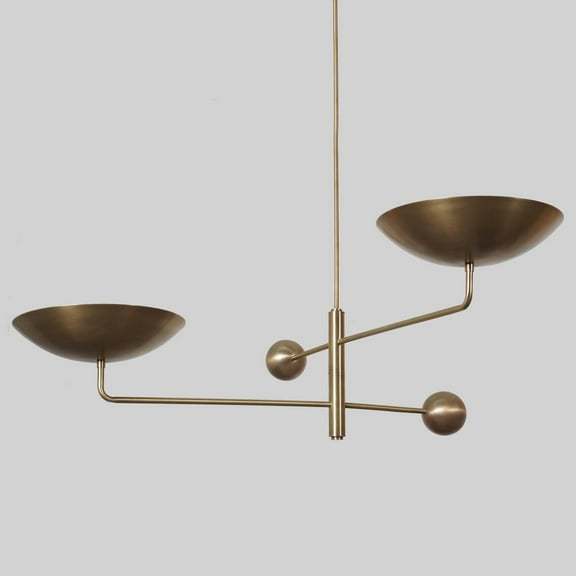 Mid Century Two Curved Shade Handmade Pendant Mid Century Modern Raw Brass Sputnik chandelier