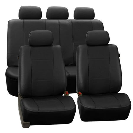 FH Group Black Deluxe Faux Leather Airbag Compatible and Split Bench Car Seat Covers, Full
