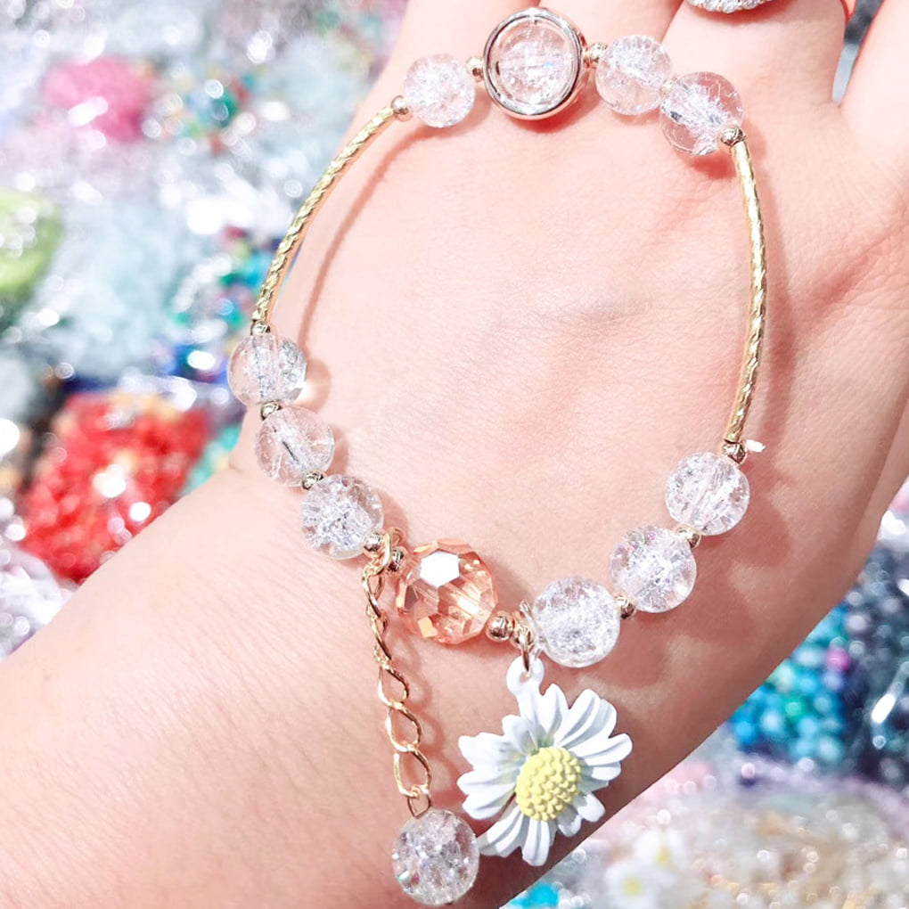 Fashion Handmade Candy-coloured Cute Dry Flower Glass Bracelet Eastic Wristband