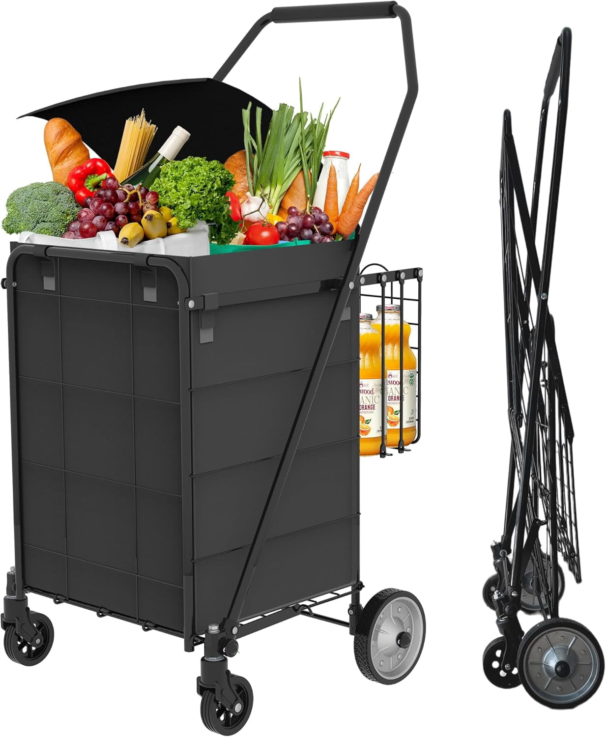 Rolling Grocery Cart 85L 100 lbs Capacity Dual-Basket with 5.5 Inch Metal Wheels for Shopping Camping