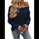 thumbnail image 2 of Suéteres de Otoño 2025 para Mujer, Informales, de Cuello Redondo, con Contraste, de Larga, de Punto, Tops Tipo Jersey Azul Marino L, 2 of 7
