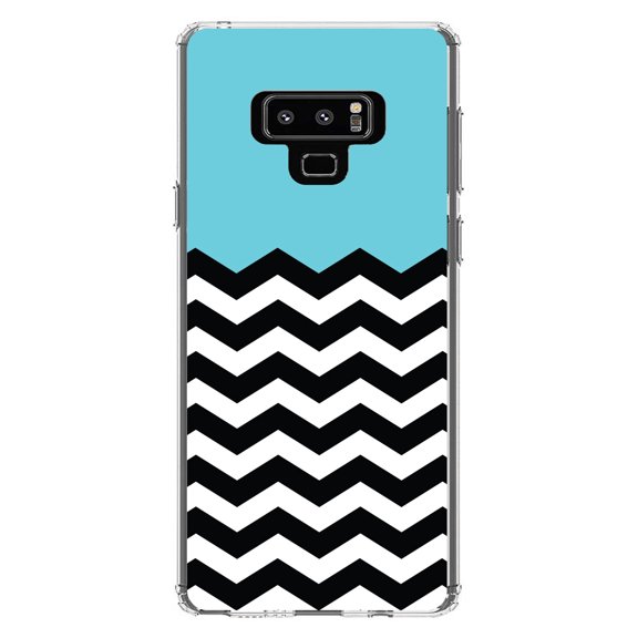 DistinctInk Clear Shockproof Hybrid Case for Samsung Galaxy Note 9 - TPU Bumper, Acrylic Back, Tempered Glass Screen Protector - Black White Blue Chevron - Black & White Stripes Pattern