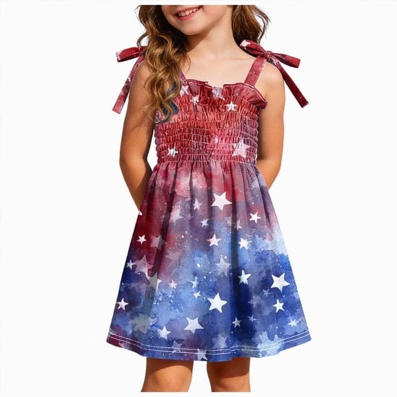 CAUYDY Toddler Girl Dresses 1T-6T Kid Girls 4th of July Straps Dress Baby American Flag Stars Striped Sundress Children Independence Day Outfits (Sizes 2-3 Years,Watermelon Red)