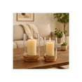 thumbnail image 2 of Cylindrical Hurricanes Candle Holder with Glass and Wood Base for Home Decor - Glass Candle Holder for Table Centerpiece and Lantern Accent Displays - Set of 2, 11", 9", Clear & Brown, 2 of 10