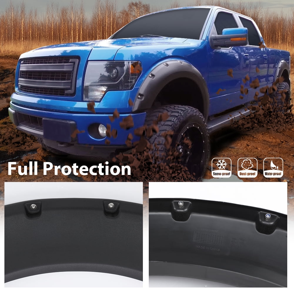PIT66 Fender Flares Fit For 2009-2014 Ford F150 Truck Black Pocket Rivet Style Wheel Cover 4PCS