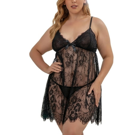CZSCPDAW Lingerie For Women Sexy Lace Plus Size Underwear Pajamas Lingerie For Women V Neck Sexy Exotic Open Front Negligee Women Sleepwear Plus Size Underwear Nightwear Lingerie Dress+Briefs
