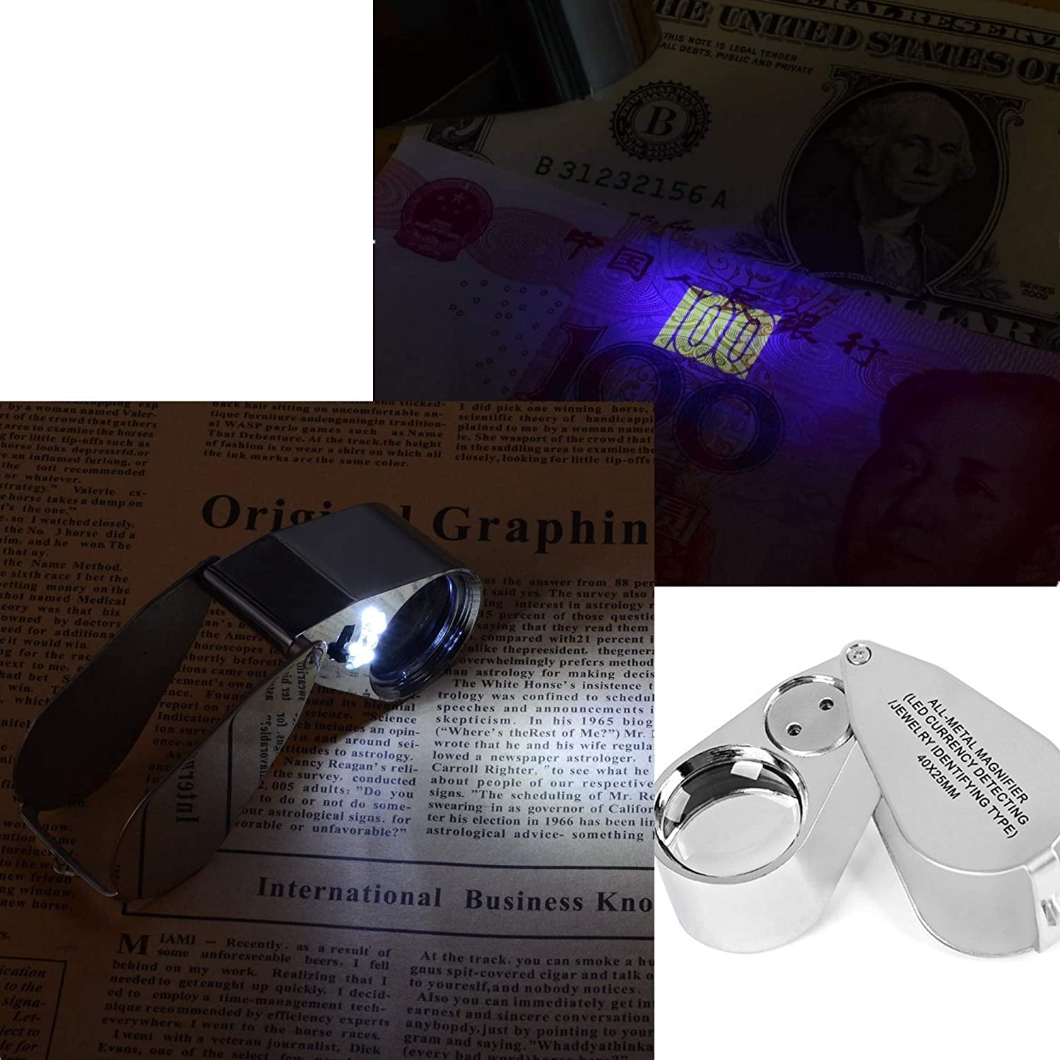 Delixike 40X Jewellers Loupe All Metal Folding Jewellery Magnifier Eye Loop LED