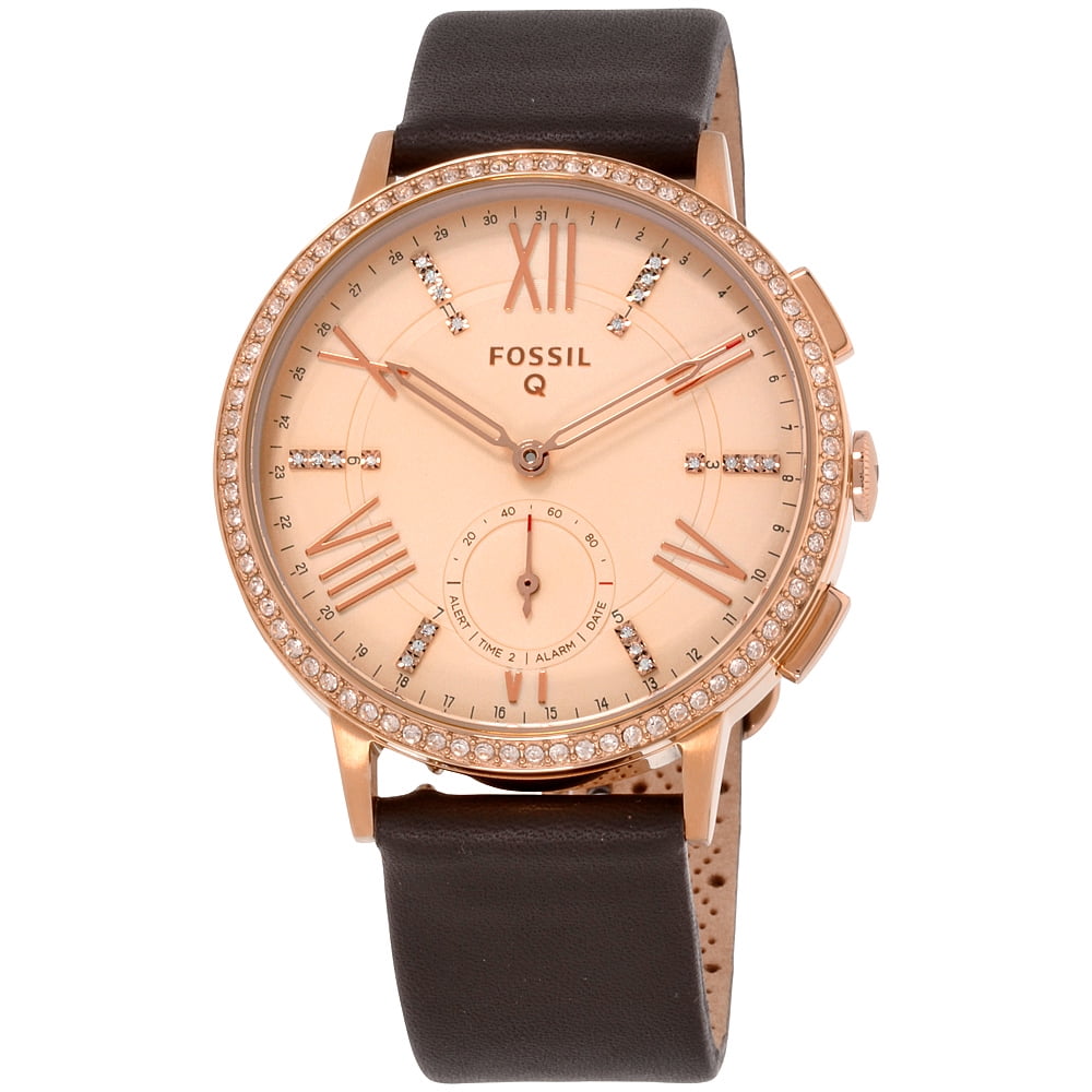 Fossil - Fossil Q Gazer Rose Gold Dial Leather Strap Ladies Hybrid Smartwatch FTW1116 - Walmart